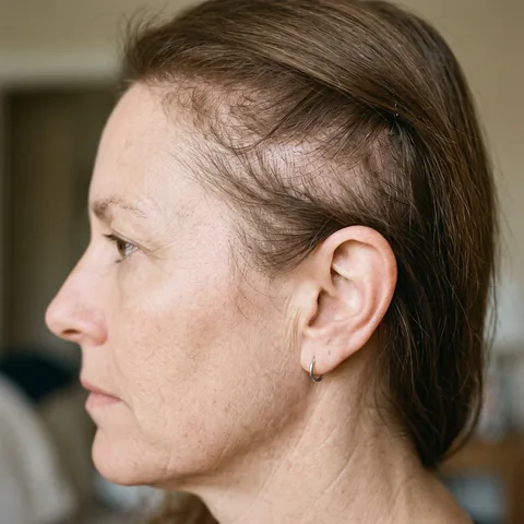 Thinning on the sides, above the ear