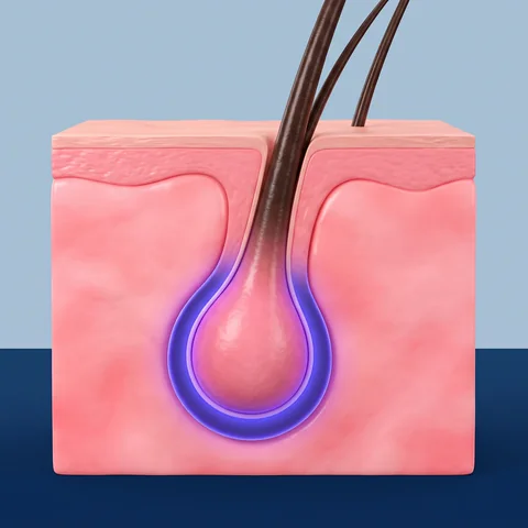 Healthy follicle with a full bulb and three strong hairs