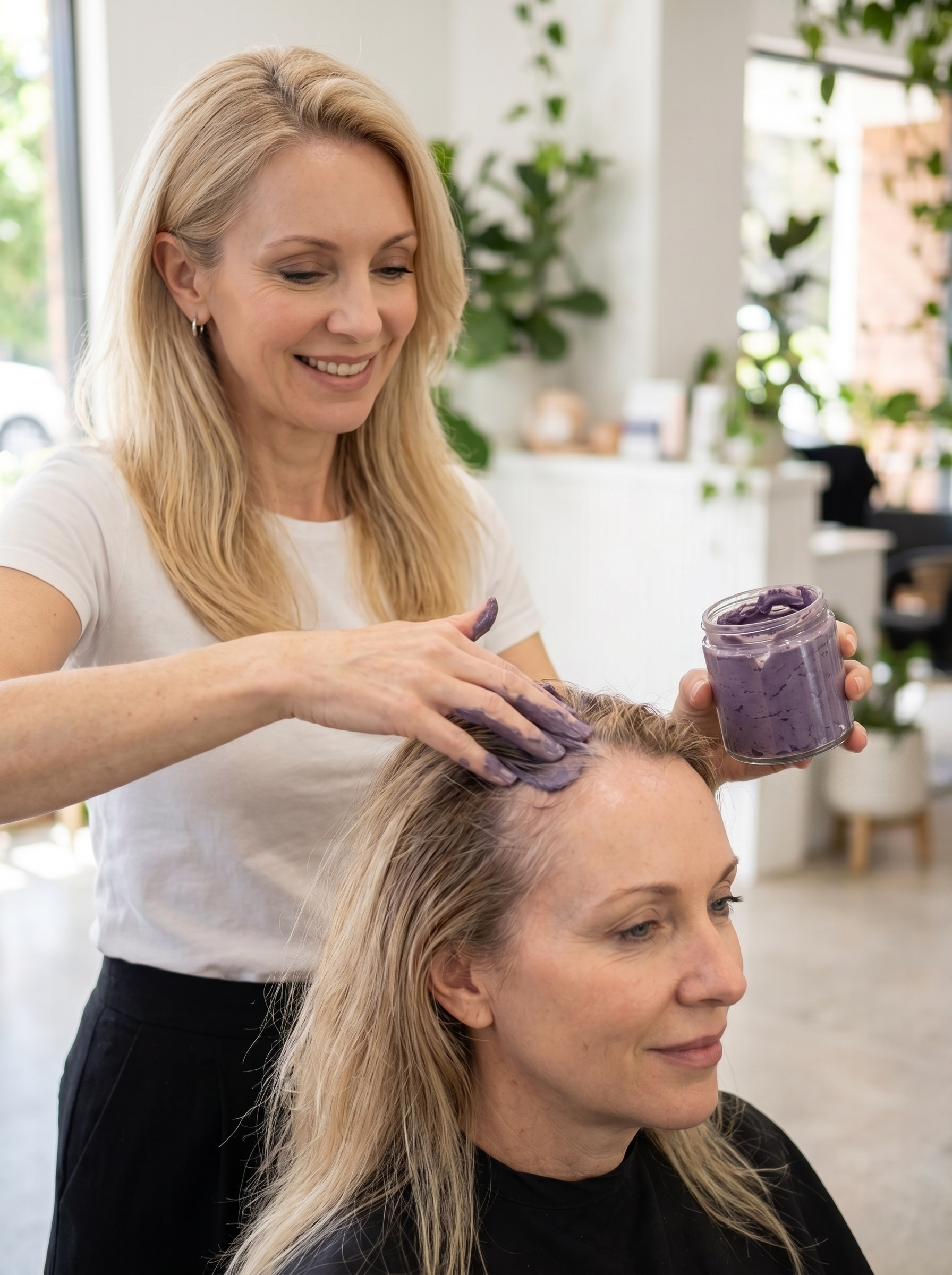 Applying the homemade hair tonic to the scalp